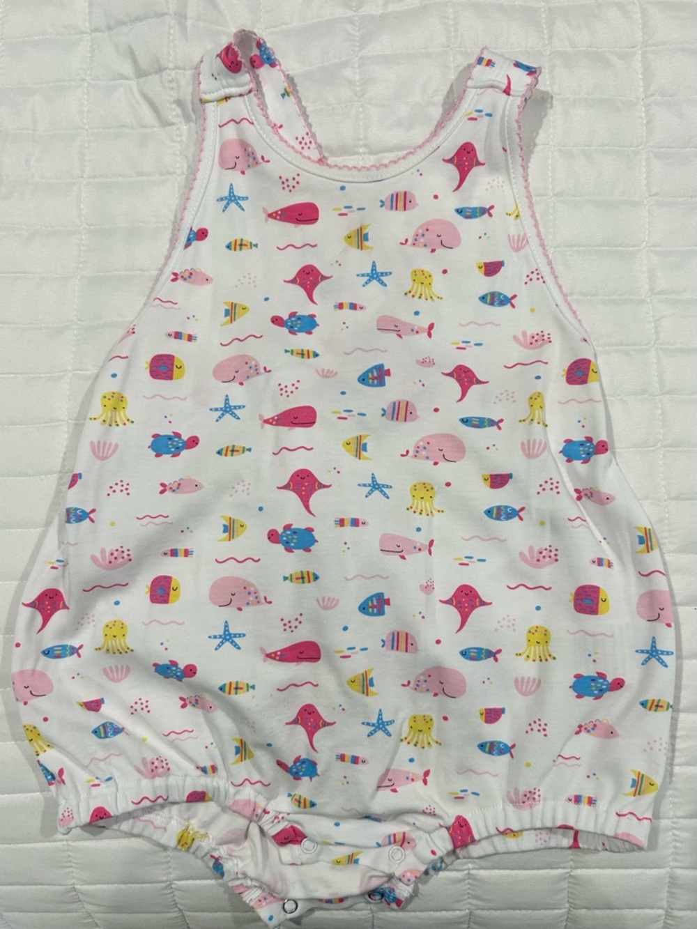 Baby Girls' Ocean Print Romper - Pink, Yellow & Blue